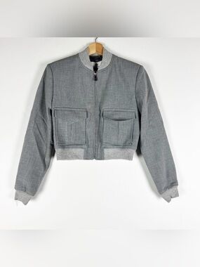 Babaton Light Gray Cropped Bomber Jacket